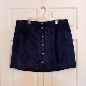 Navy Suede Button Up Mini Skirt